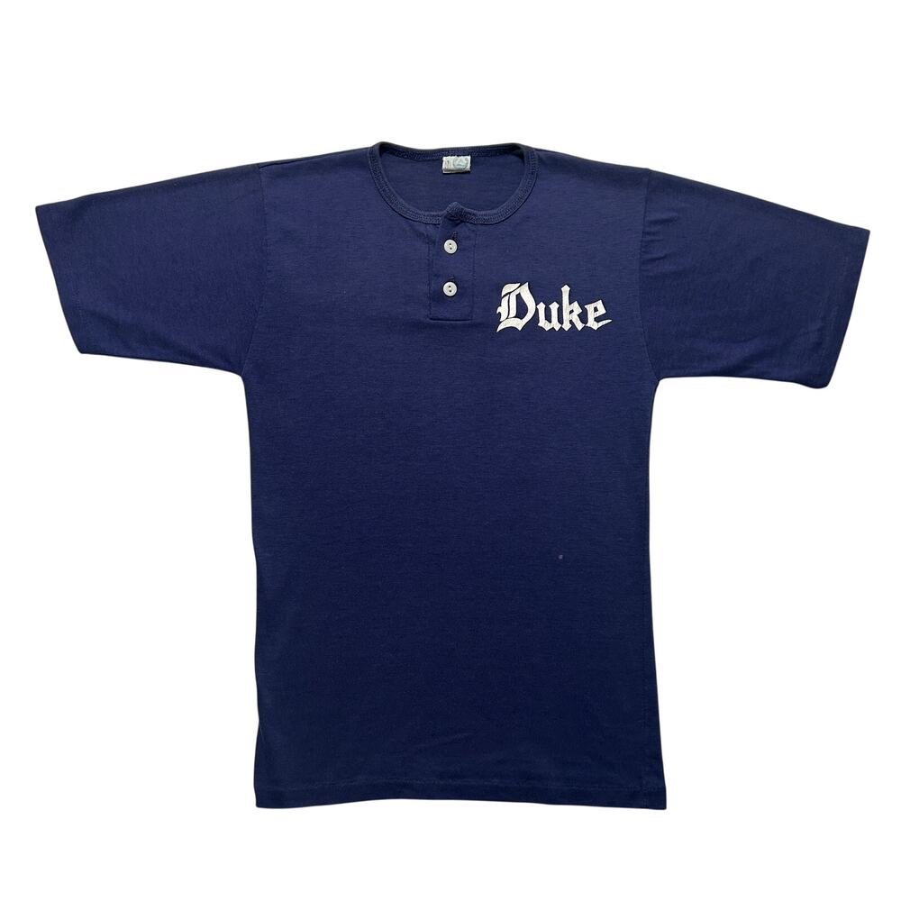 VTG 80s Duke University USA Short Sleeve Henley T-Shirt Men’s S Navy